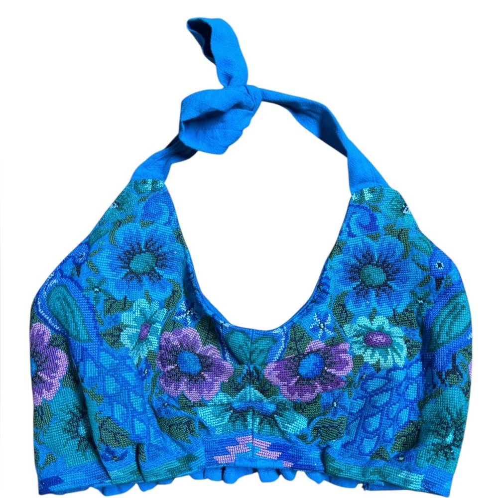 100% vintage Handmade embroidered unique one of a kind halter top